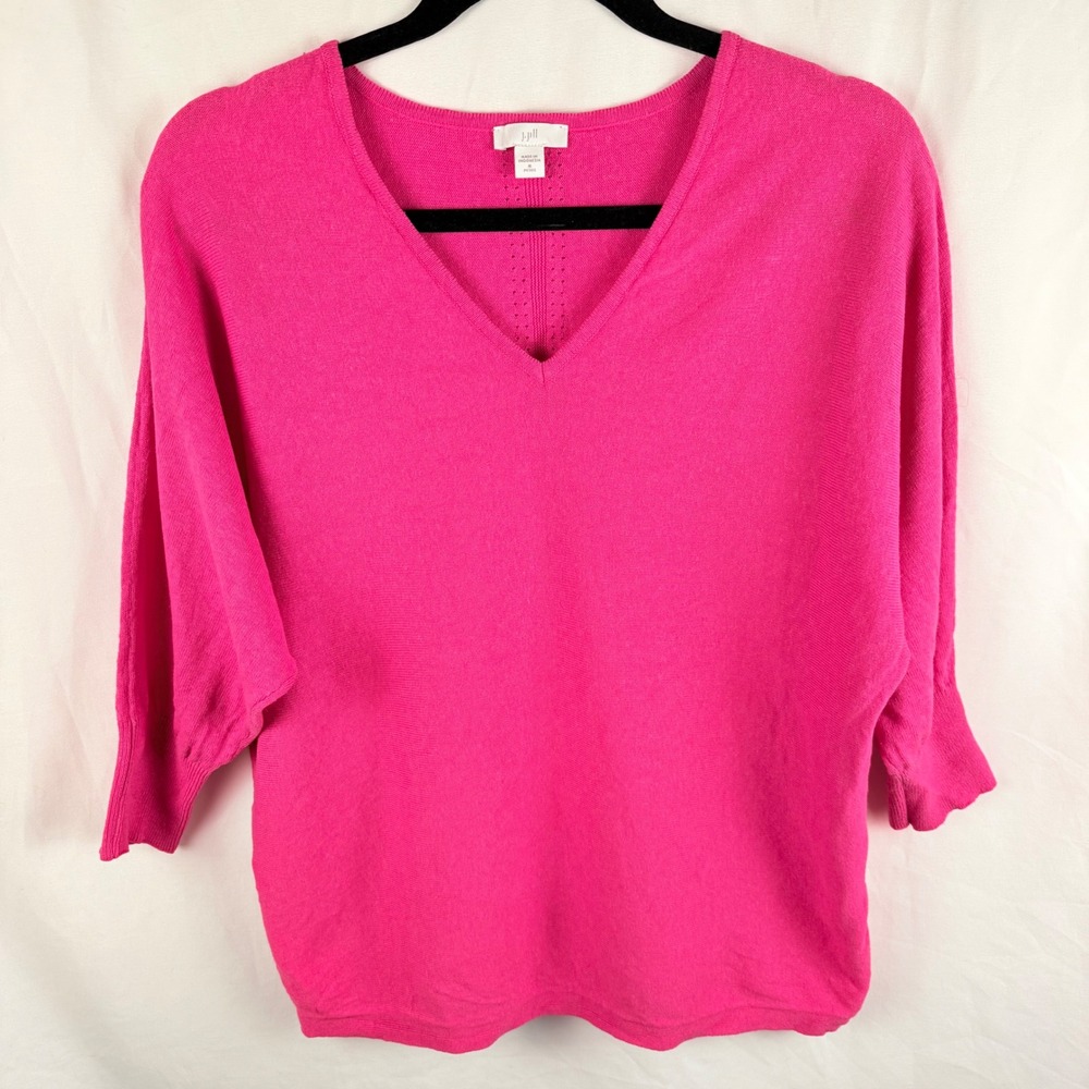 J. Jill Pink V-Neck Linen Blend Dolman Sleeve Sweater Petite M Preppy Coquette